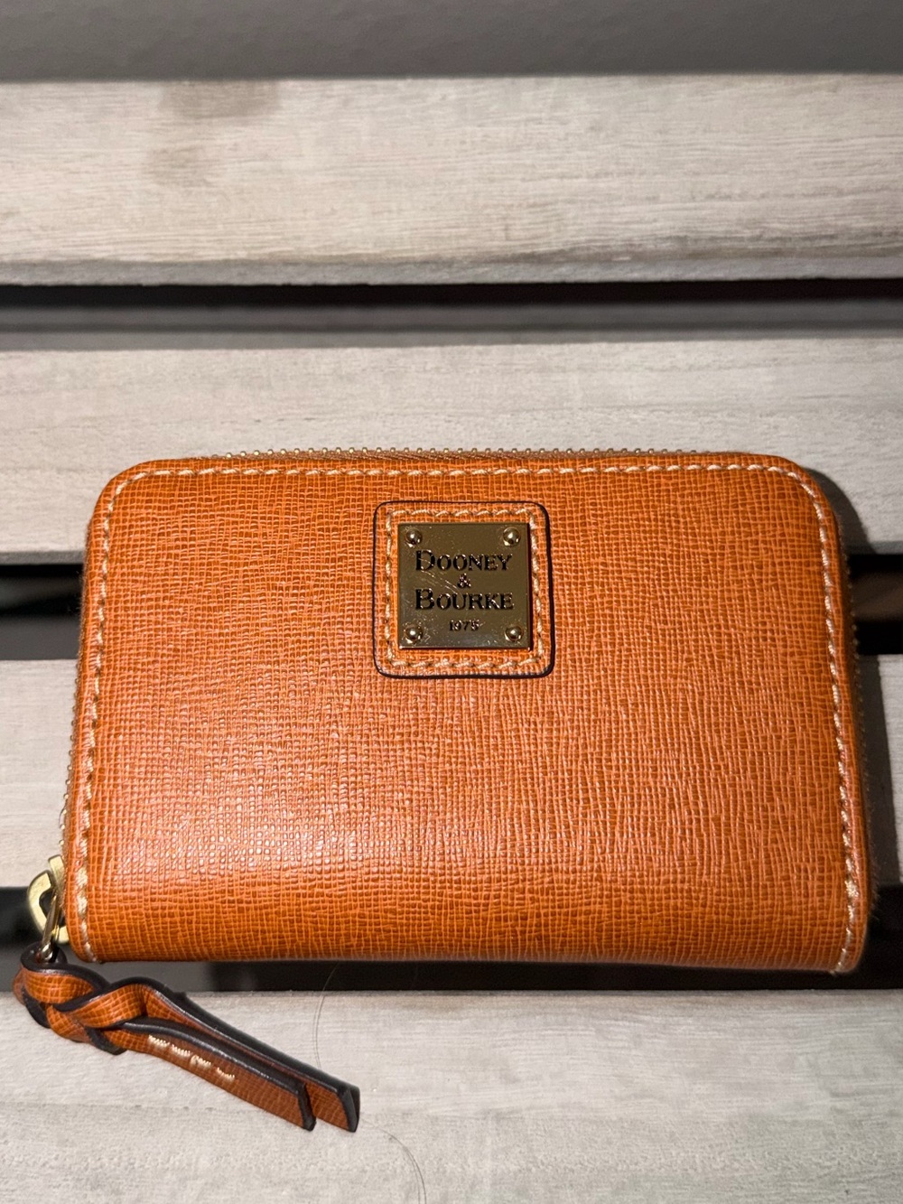 Dooney & Bourke Brown Leather Zip Card Wallet